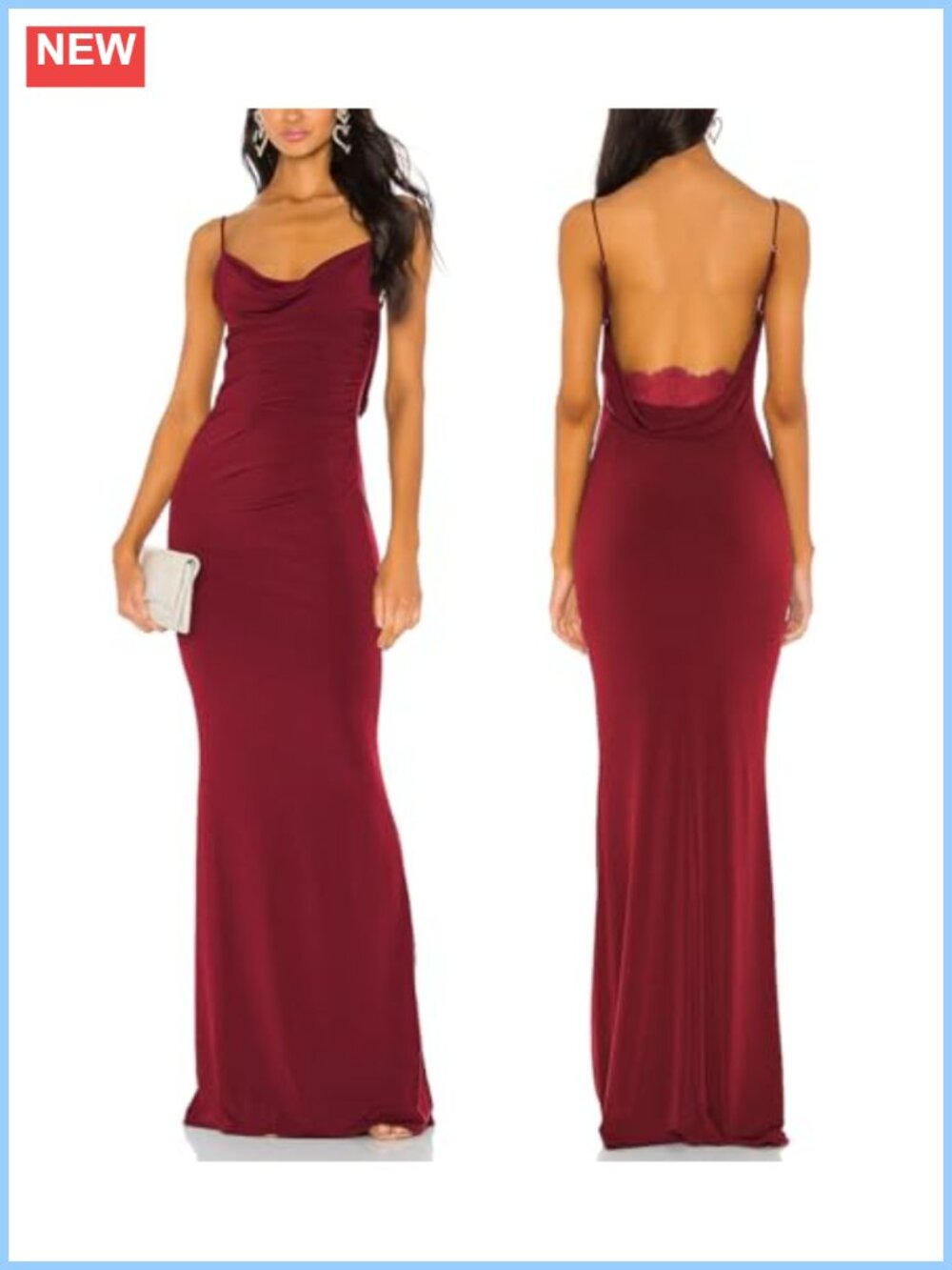 Women Spaghetti Strap Lace Backless Mermaid Maxi Dress Drape Neck Gown